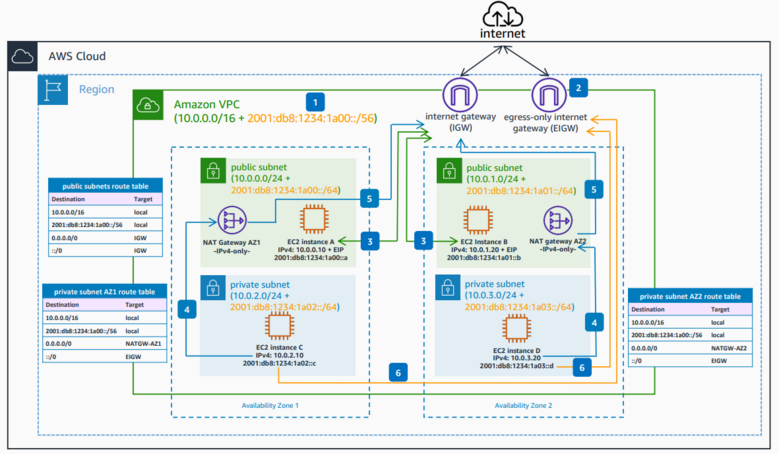 Dual stack Amazon VPC internet connectivity