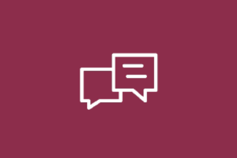 Ein Icon, das zwei Sprechblasen darstellt und einen Dialog symbolisiert. 