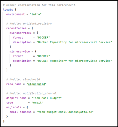 Figure 6: Terragrunt HCL file with environment properties