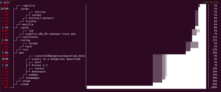 Output of file and folder sizes in dust