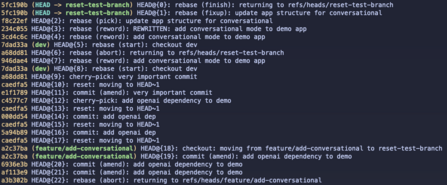 List of previous commits/branches
